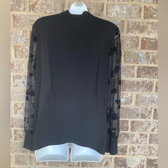 NWT Anne Klein Black Blouse with Sheer Floral Sleeves Stretch Size Large New - Picture 7 of 10